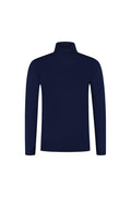 Turtle neck navy coltrui met hoge kraag en strakke afwerking in diepblauwe kleur.