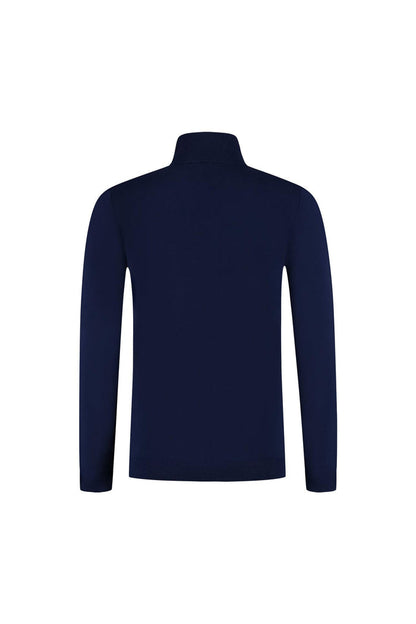 Turtle neck navy - Diepblauwe coltrui met hoge kraag, achterkant view.