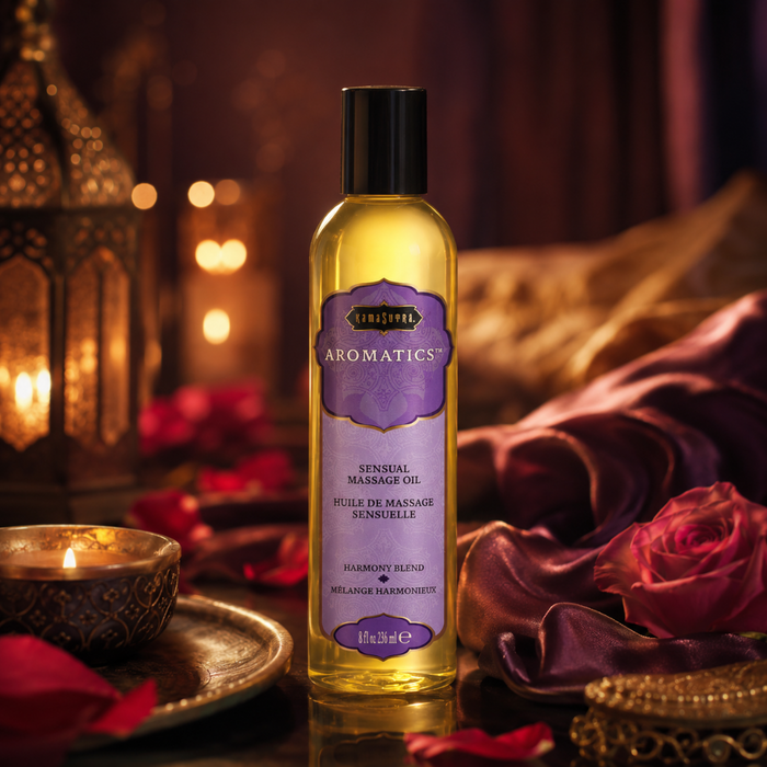 Ulei de masaj KAMASUTRA AROMATICS Harmony Blend, cu aromă de rozmarin, pin și lavandă, 236 ml