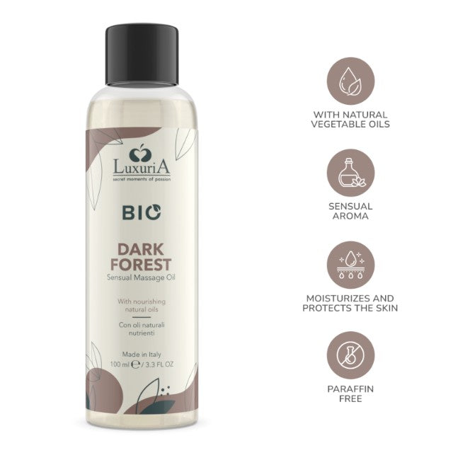 Ulei de masaj LUXURIA Bio Dark Forest, cu uleiuri naturale, fără parabeni, aromă floral și lemnoasă, 100 ml (maro)
