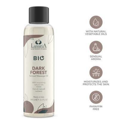 Ulei de masaj LUXURIA Bio Dark Forest, cu uleiuri naturale, fără parabeni, aromă floral și lemnoasă, 100 ml (maro)