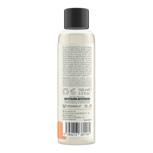 Ulei de masaj LUXURIA Bio Exotic Island, cu uleiuri naturale, fără parabeni, aromă fructată și dulce, 100 ml (portocaliu)