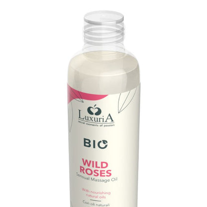 Ulei de masaj LUXURIA Bio Wild Roses, cu uleiuri naturale, fără parabeni, aromă de trandafir, 100 ml (roz)