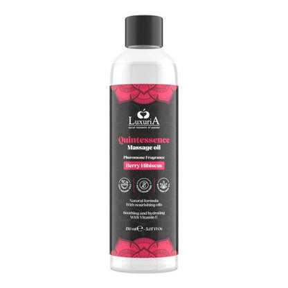 Ulei de masaj LUXURIA Quintessence Berry Hibiscus, cu vitamina E și feromoni, cu aromă de zmeură și hibiscus, 150 ml