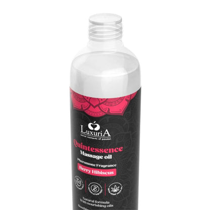 Ulei de masaj LUXURIA Quintessence Berry Hibiscus, cu vitamina E și feromoni, cu aromă de zmeură și hibiscus, 150 ml