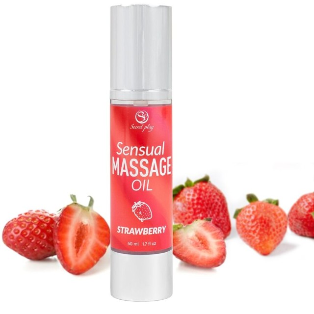 Ulei de masaj SECRET PLAY Sensual Massage Oil - Strawberry, cu efect hidratant, aromă de căpșuni, 50 ml
