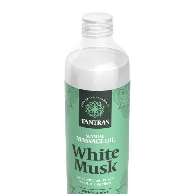 Ulei de masaj TANTRAS White Musk, cu vitamina E și uleiuri naturale, aromă de iasomie, santal și vanilie, 150 ml (verde)