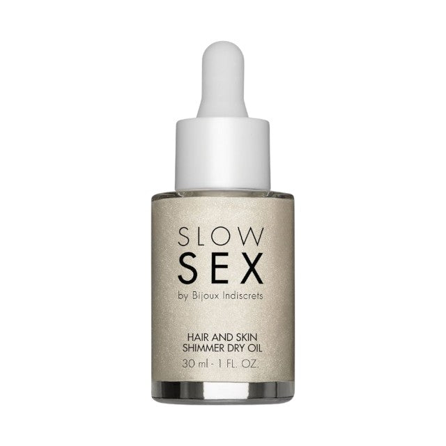 Ulei pentru păr și corp BIJOUX INDISCRETS Slow Sex Shimmer Dry Oil, cu efect iluminator, aromă de cocos, 30 ml