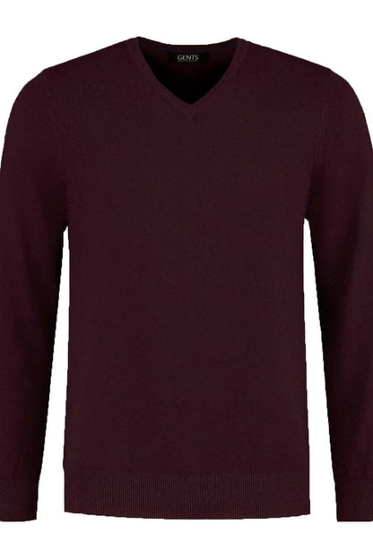 V-neck melange wijnrood