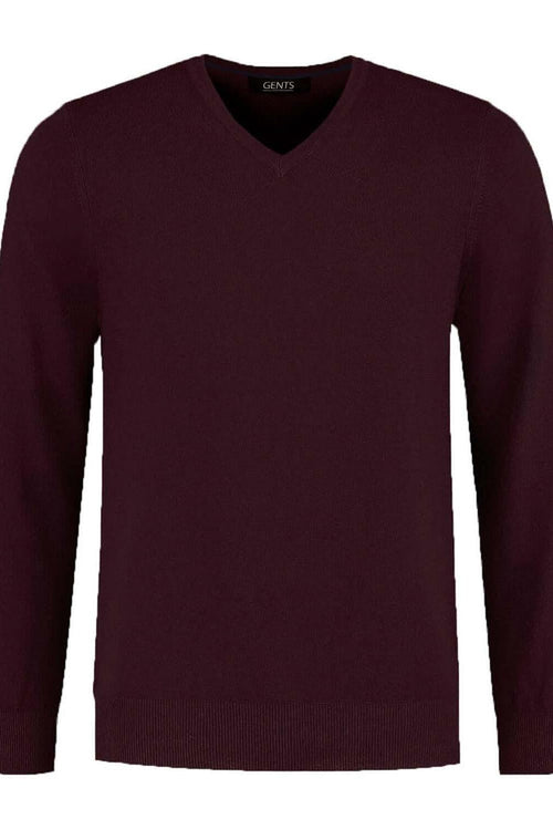 V-neck melange wijnrood