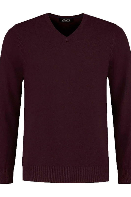 V-neck melange wijnrood