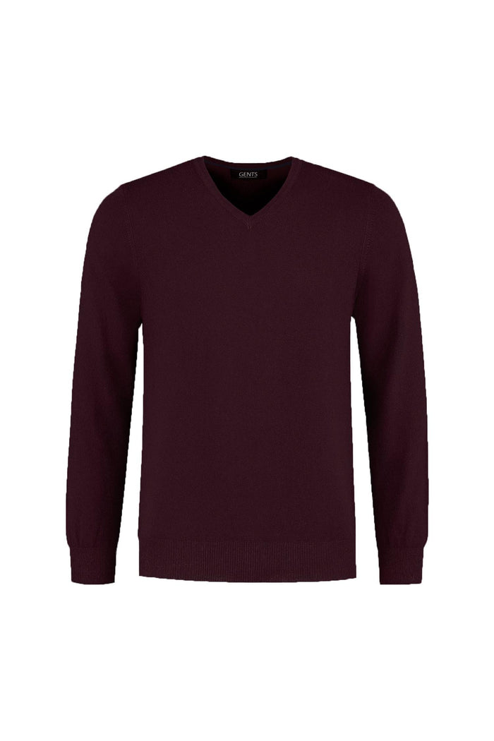 V-neck melange wijnrood