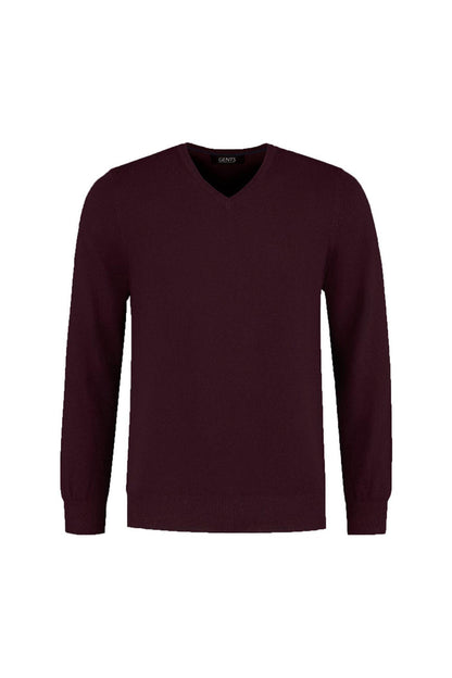 V-neck melange wijnrood