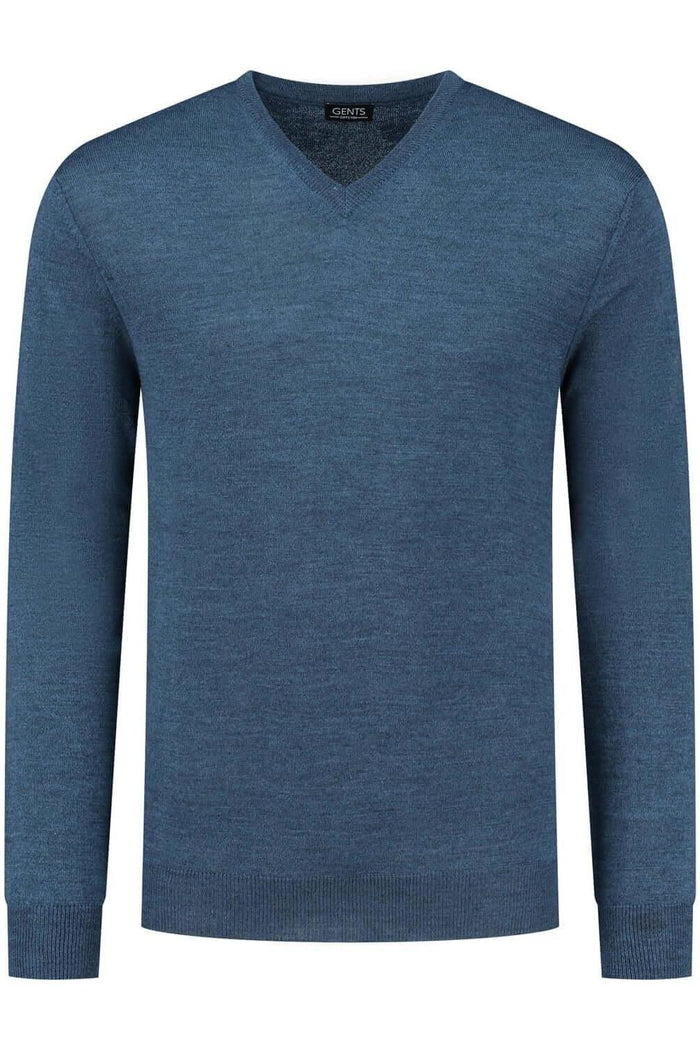 V-neck merinoblend blauw