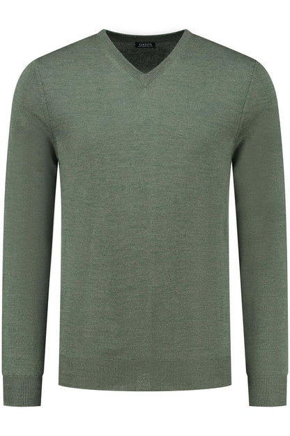 V-neck merinoblend groen - zachte groene merinoblend V-hals met lange mouwen en ribboorden.