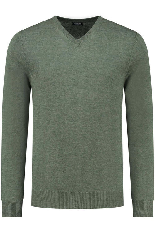 V-neck merinoblend groen - zachte groene merinoblend V-hals met lange mouwen en ribboorden.