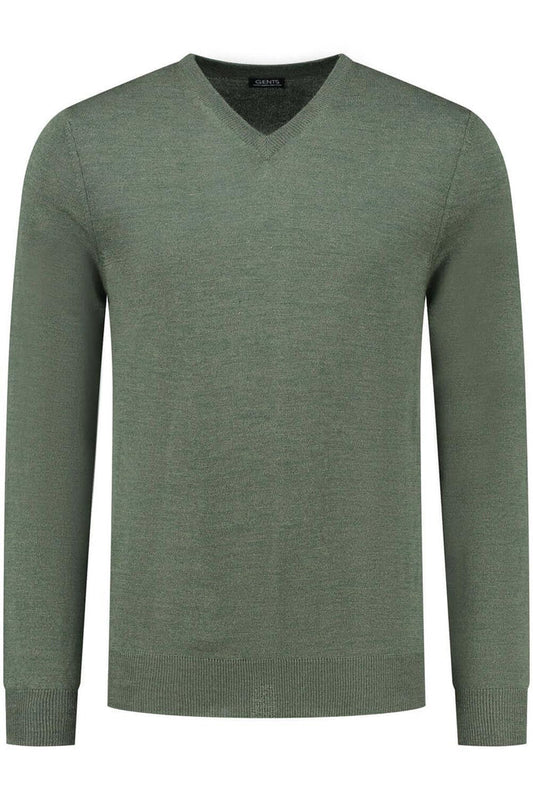 V-neck merinoblend groen - zachte groene merinoblend V-hals met lange mouwen en ribboorden.