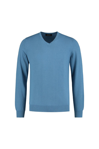V-neck staalblauw ademend katoenen V-hals trui in staalblauw