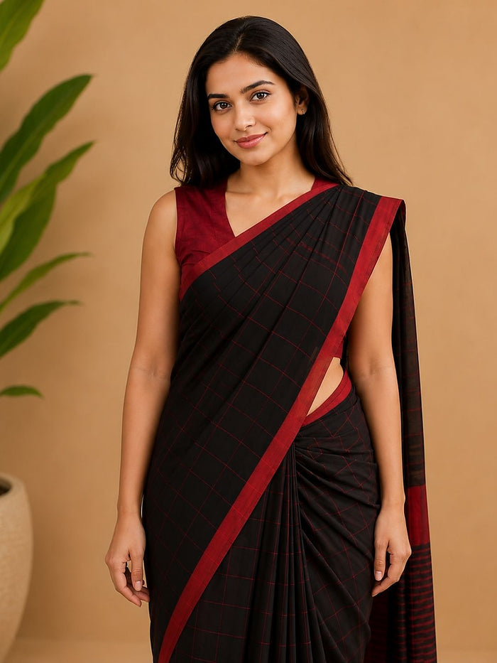 Indiehaat | Black Khadi Cotton Handloom Saree