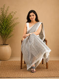 Indiehaat | Gray Khadi Cotton Handloom Saree