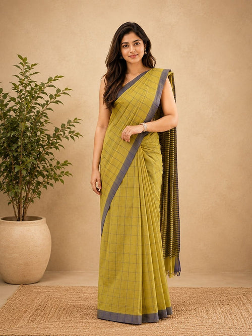 Indiehaat | Green Khadi Cotton Handloom Saree