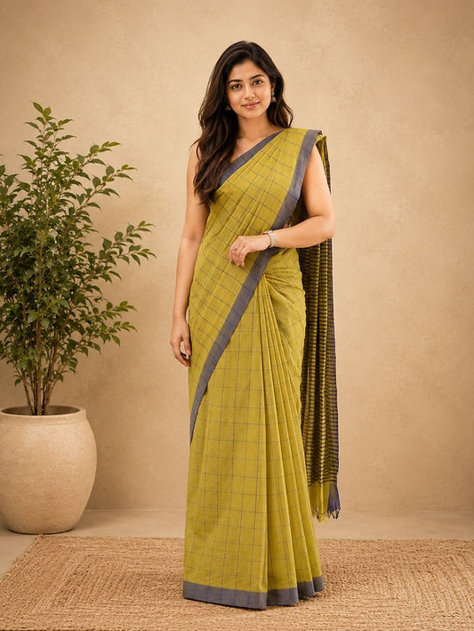 Indiehaat | Green Khadi Cotton Handloom Saree