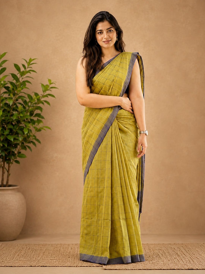 Indiehaat | Green Khadi Cotton Handloom Saree