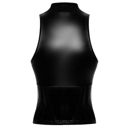 Vestă sexy NOIR HANDMADE Top, din material lucios, design cu guler pe gât și fermoar, culoare negru, mărime S