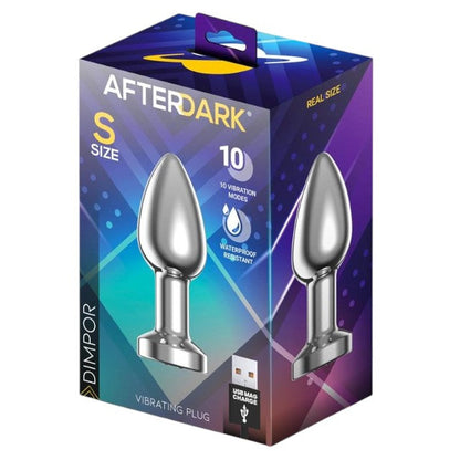 Vibrator anal AFTERDARK Dimpor Vibrating Plug, 10 funcții de vibrație, lungime 7.6 cm, diametru 2.8 cm (mărime S), argintiu