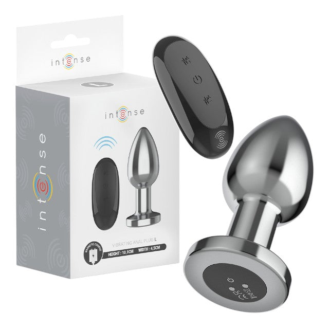 Vibrator anal INTENSE Vibrating Anal Plug L, control prin telecomandă, 10 funcții de vibrație, lungime 10.1 cm, argintiu