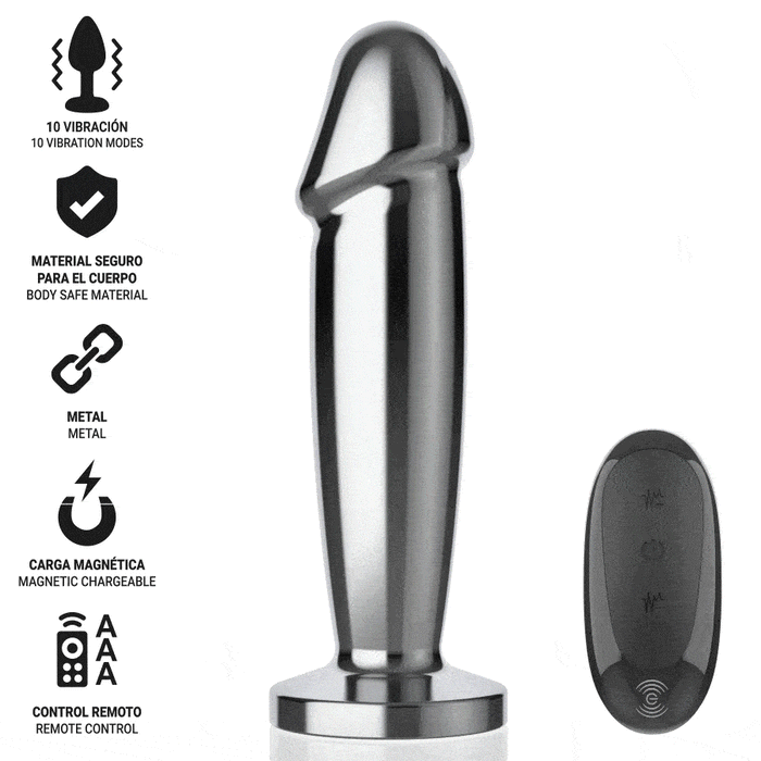 Vibrator anal INTENSE Vibrating Anal Plug S, control prin telecomandă, 10 funcții de vibrație, lungime 10 cm, argintiu