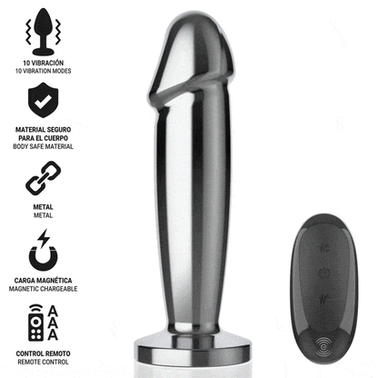 Vibrator anal INTENSE Vibrating Anal Plug S, control prin telecomandă, 10 funcții de vibrație, lungime 10 cm, argintiu