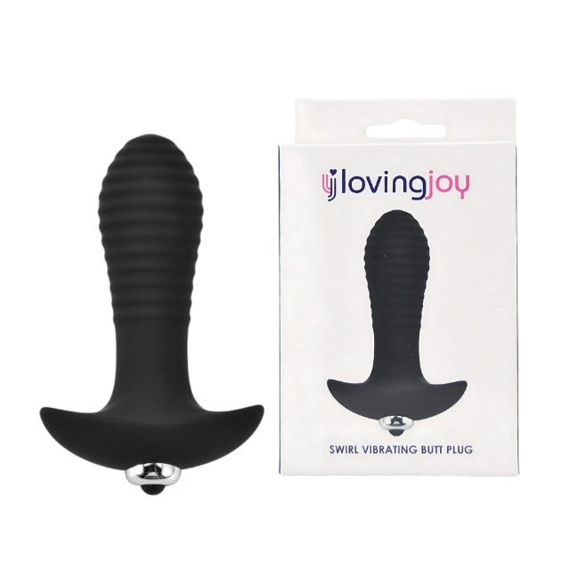 Vibrator anal LOVING JOY Swirl Vibrating Butt Plug, 7 funcții de vibrație, lungime inserabilă 8 cm, diametru 3 cm, negru