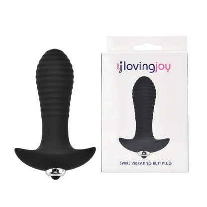 Vibrator anal LOVING JOY Swirl Vibrating Butt Plug, 7 funcții de vibrație, lungime inserabilă 8 cm, diametru 3 cm, negru