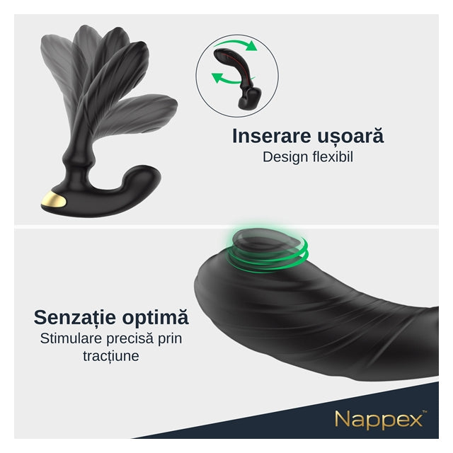Vibrator anal NAPPEX TAMBO, pentru stimularea prostatei, control prin telecomandă, 9 funcții de vibrație, negru