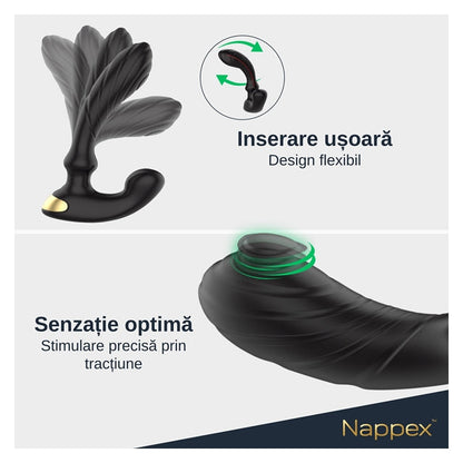 Vibrator anal NAPPEX TAMBO, pentru stimularea prostatei, control prin telecomandă, 9 funcții de vibrație, negru