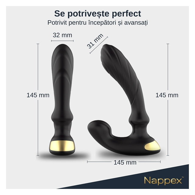 Vibrator anal NAPPEX TAMBO, pentru stimularea prostatei, control prin telecomandă, 9 funcții de vibrație, negru