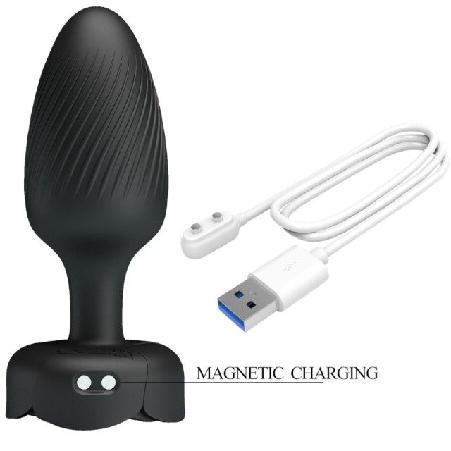 Vibrator anal PRETTY LOVE Osborn, bază cu lumini LED, 10 funcții de vibrație, rezistent la apă, diametru 3.4 cm, negru