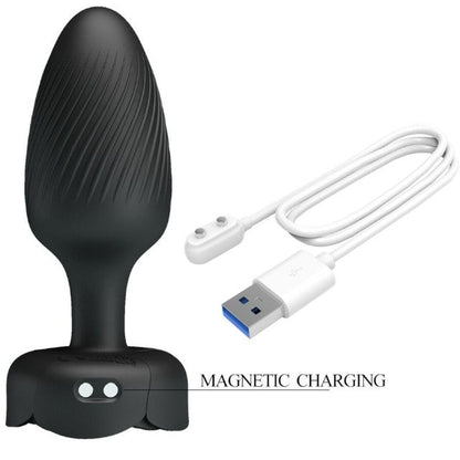 Vibrator anal PRETTY LOVE Osborn, bază cu lumini LED, 10 funcții de vibrație, rezistent la apă, diametru 3.4 cm, negru