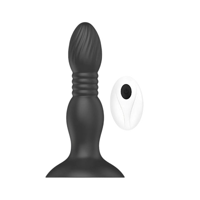 Vibrator anal TOOSH Vibrating Butt Plug, cu telecomandă, 10 funcții de vibrație, din silicon, 11.5 cm inserabili, negru