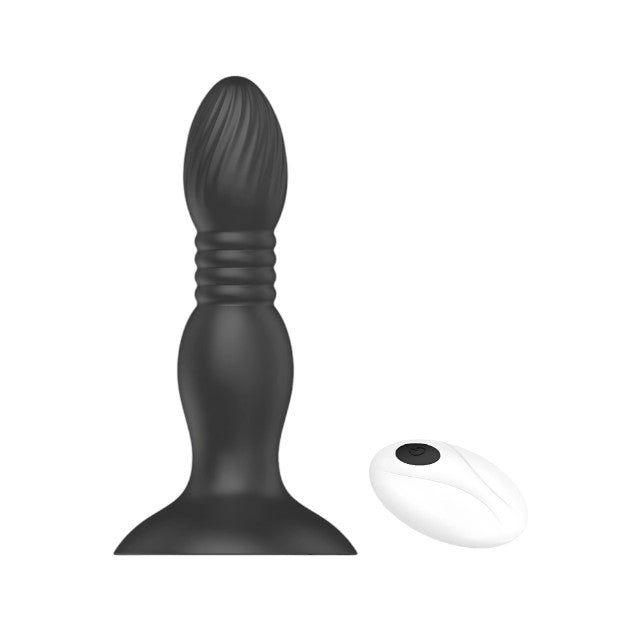 Vibrator anal TOOSH Vibrating Butt Plug, cu telecomandă, 10 funcții de vibrație, din silicon, 11.5 cm inserabili, negru