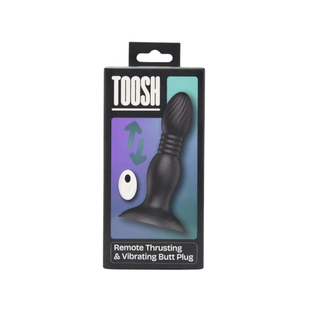 Vibrator anal TOOSH Vibrating Butt Plug, cu telecomandă, 10 funcții de vibrație, din silicon, 11.5 cm inserabili, negru
