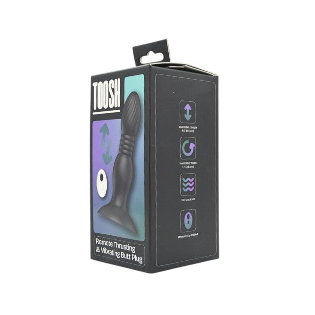 Vibrator anal TOOSH Vibrating Butt Plug, cu telecomandă, 10 funcții de vibrație, din silicon, 11.5 cm inserabili, negru