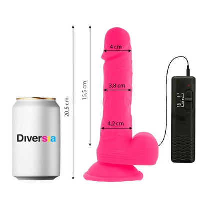 Vibrator DIVERSIA Flexible Vibrating Dildo, control prin telecomandă, design realist cu bază cu ventuză, 20.5 cm, roz