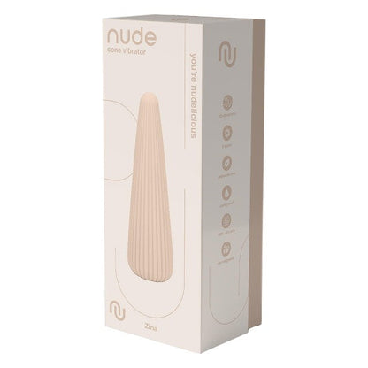 Vibrator DREAMTOYS Nude Zina, în formă de con, cu striații verticale, 10 funcții de vibrație, lungime 12.5 cm, crem