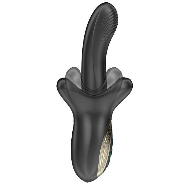 Vibrator dublu IBIZA Biting and Thrusting Vibrator, 10 funcții de mușcături, 10 funcții de penetrare automată, negru