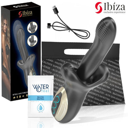 Vibrator dublu IBIZA Biting and Thrusting Vibrator, 10 funcții de mușcături, 10 funcții de penetrare automată, negru
