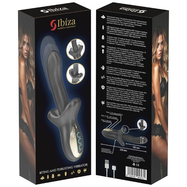 Vibrator dublu IBIZA Biting and Thrusting Vibrator, 10 funcții de mușcături, 10 funcții de penetrare automată, negru