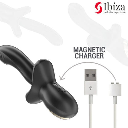 Vibrator dublu IBIZA Biting and Thrusting Vibrator, 10 funcții de mușcături, 10 funcții de penetrare automată, negru