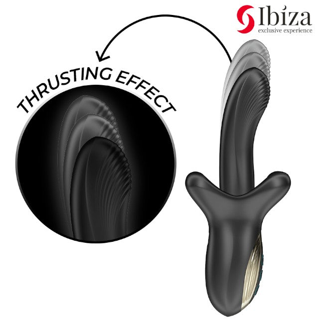 Vibrator dublu IBIZA Biting and Thrusting Vibrator, 10 funcții de mușcături, 10 funcții de penetrare automată, negru